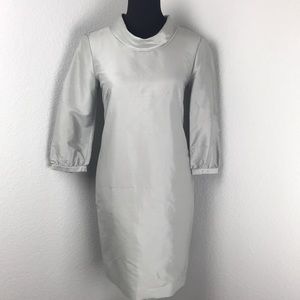 J. Crew Silver Rollneck 3/4 Sleeve Silk Dress